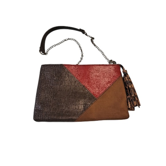 Chicos Handbags - Chicos Patchwork Faux Croc Leather Suede Crossbody Clutch Purse Bag Chain Strap